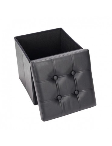 F-02S Practical PVC Leather Square Shape Surface with Line Footstool Black