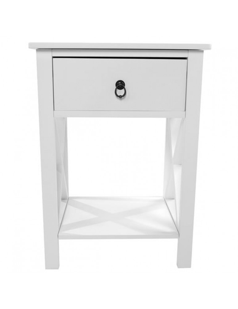 2 Pieces, Two-Layer Bedside Table with Drawers, Side Table, Coffee Table, Side Cross Style, White