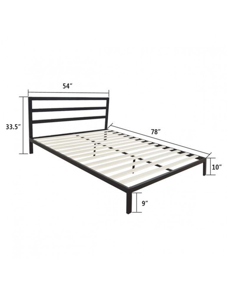 Square Horizontal Bar Head of Bed Iron Bed Full Size Black