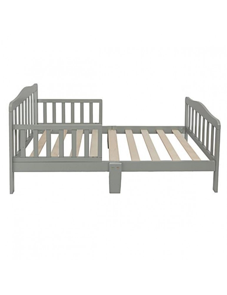 [US-W]Wooden Baby Toddler Bed Children Bedroom Furniture with Safety Guardrails Gray
