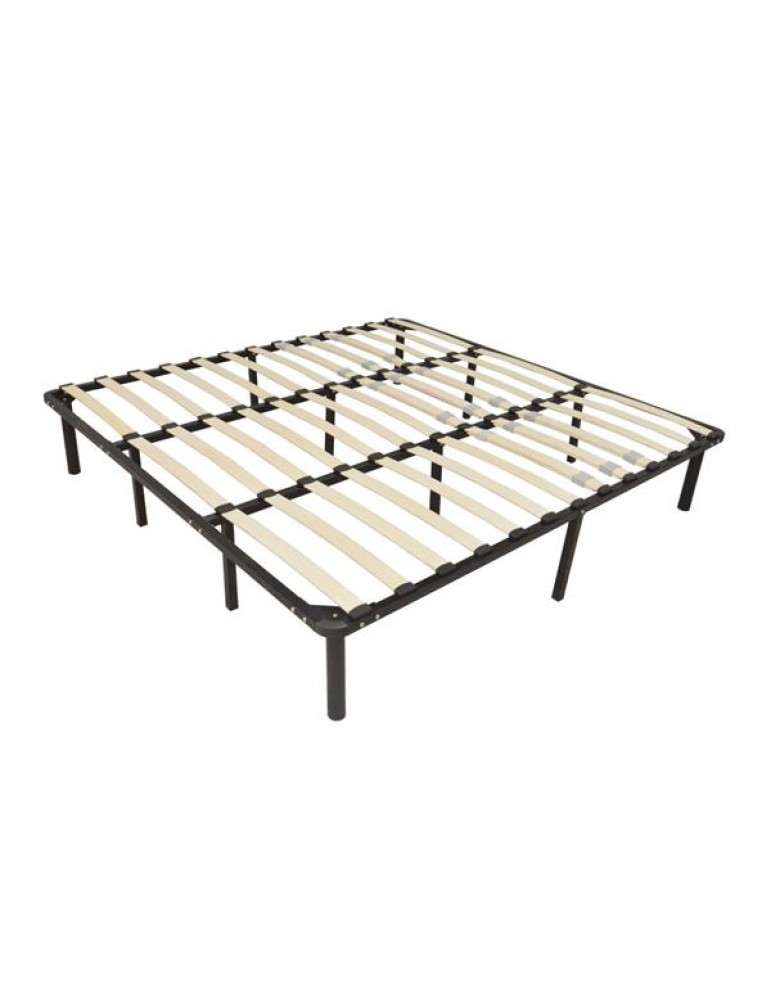 79*75*14 Wooden Bed Slat and Metal Iron Stand King Size Iron Bed Black