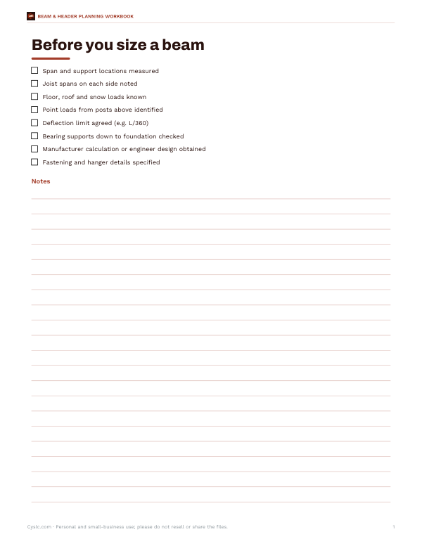 Preview of Printable LVL Beam Checklist